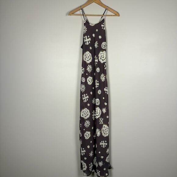 Vintage 90s Womens Gray Maxi Dress Abstract Floral Print Boho Cottagecore Medium - Picture 1 of 5